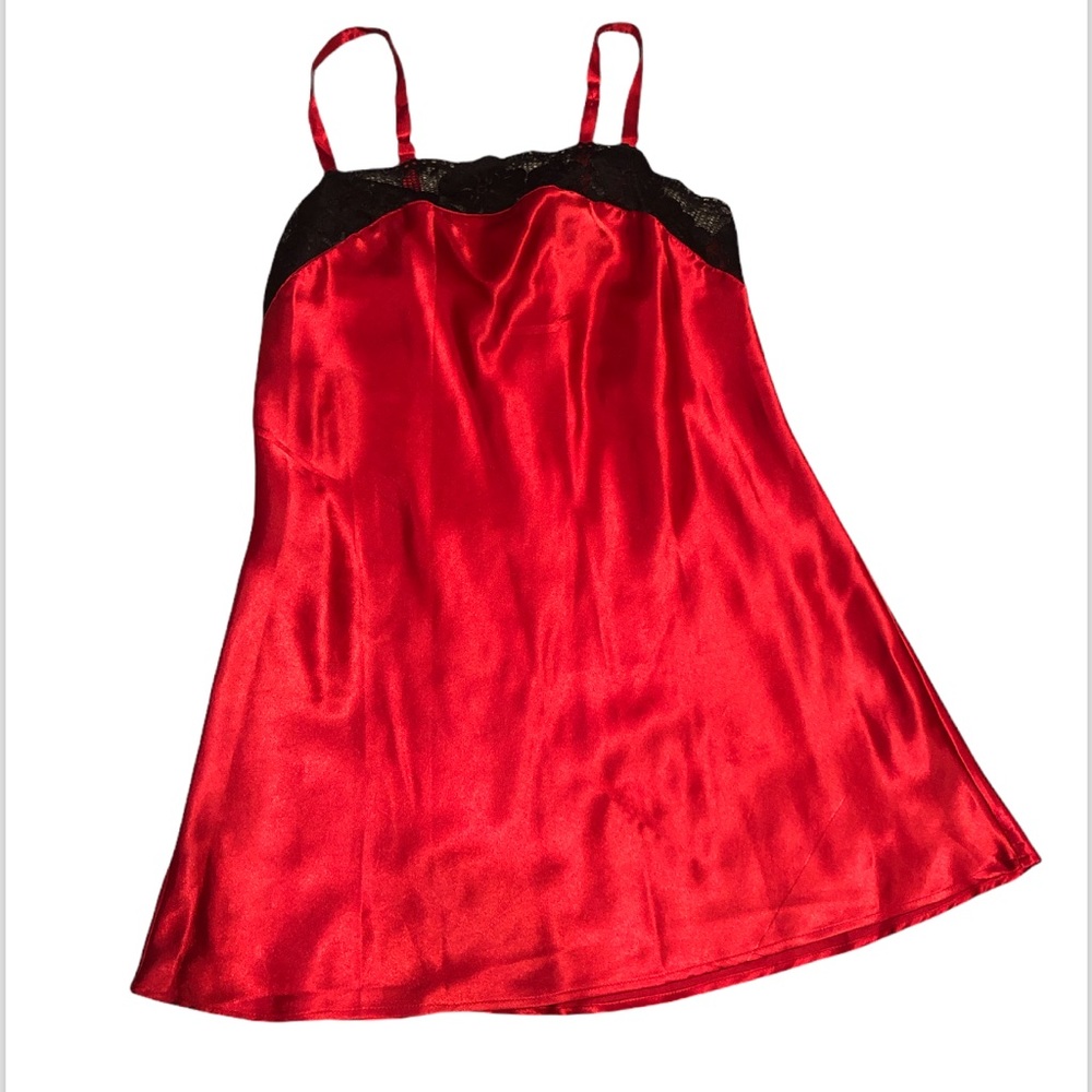 Satin Chemise Babydoll Lingerie Red Lace Floral Size Medium